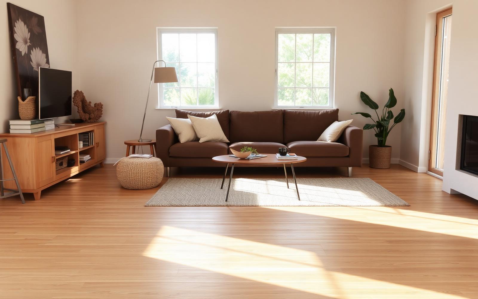 South African home with warm wood-look flooring